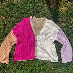 Colorful Patchwork Cardigan Sweater